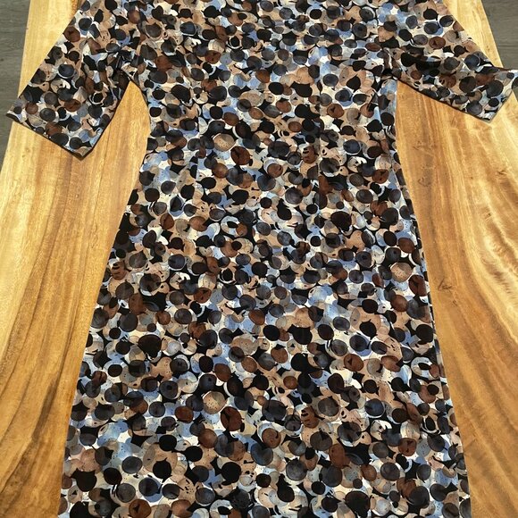 Connected Apparel Body Con V Deck Dress Half Sleeve Brown Gold Greys Size 10 - Picture 9 of 9